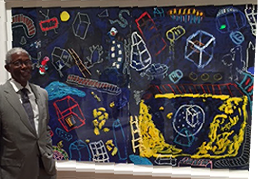 Floyd Newsum, After The Storm CNN, oil, acrylic, art on paper, 52 x 82” contemporary art, fine art,  dark blue painting, Smithsonian, 